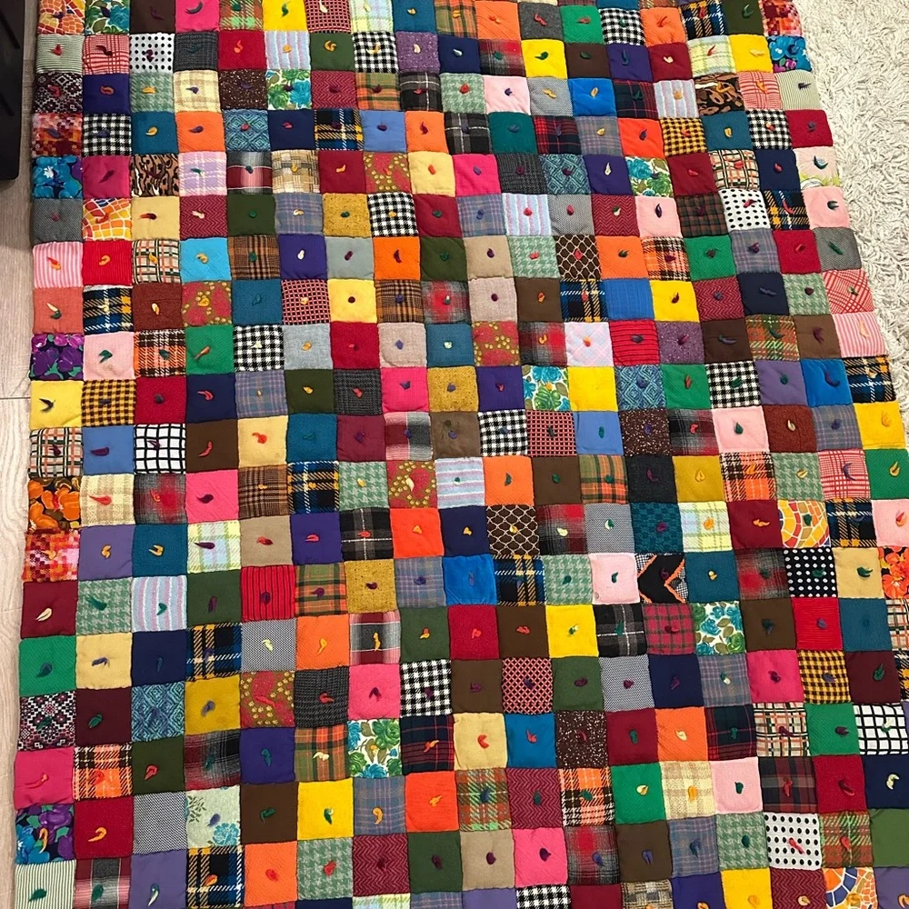 HAND MADE OVERSIZED TWIN QUILT 54.5 x 79.5 VINTAGE BOHO CABIN FARMHOUSE